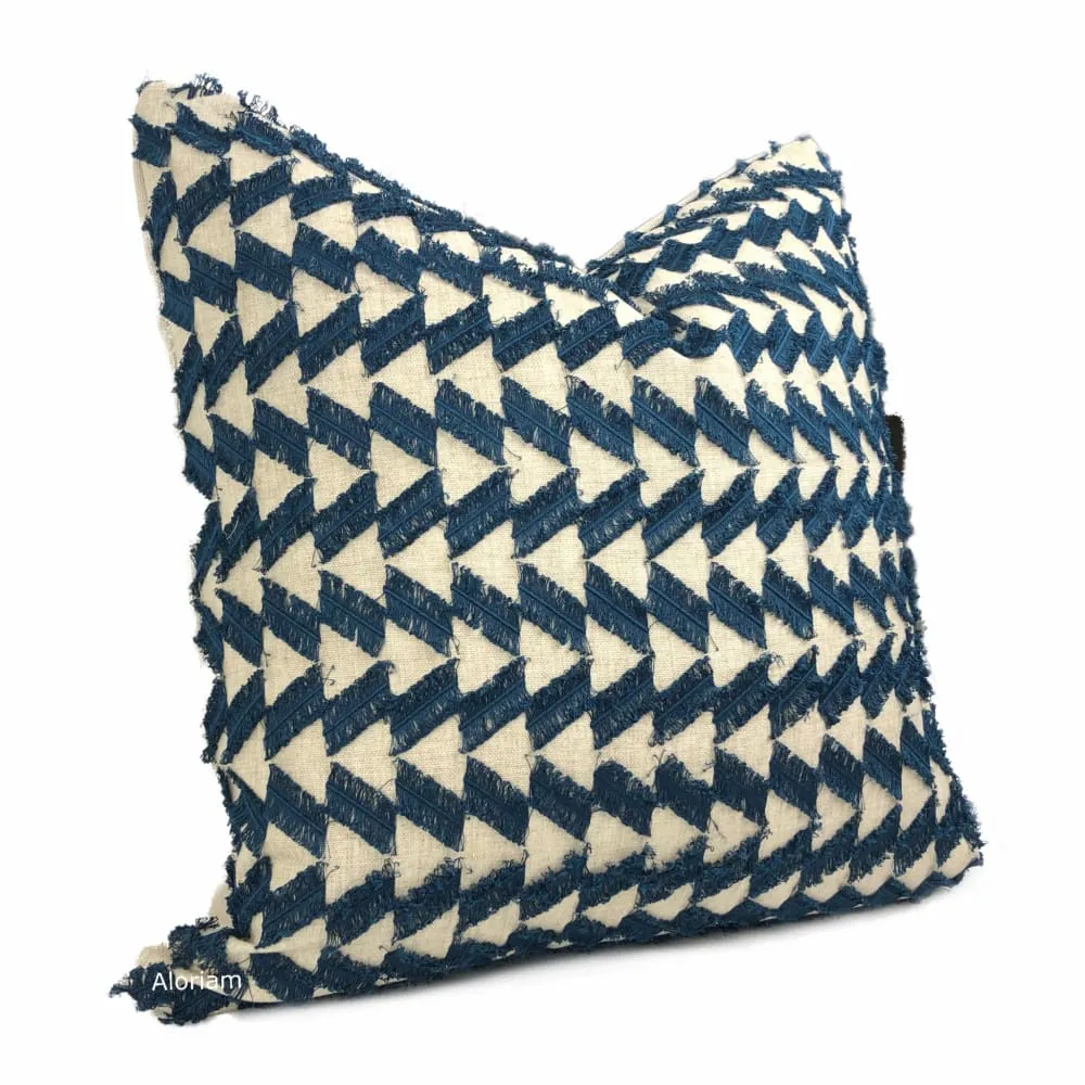 Atwood Blue Fringe Texture Pillow Cover