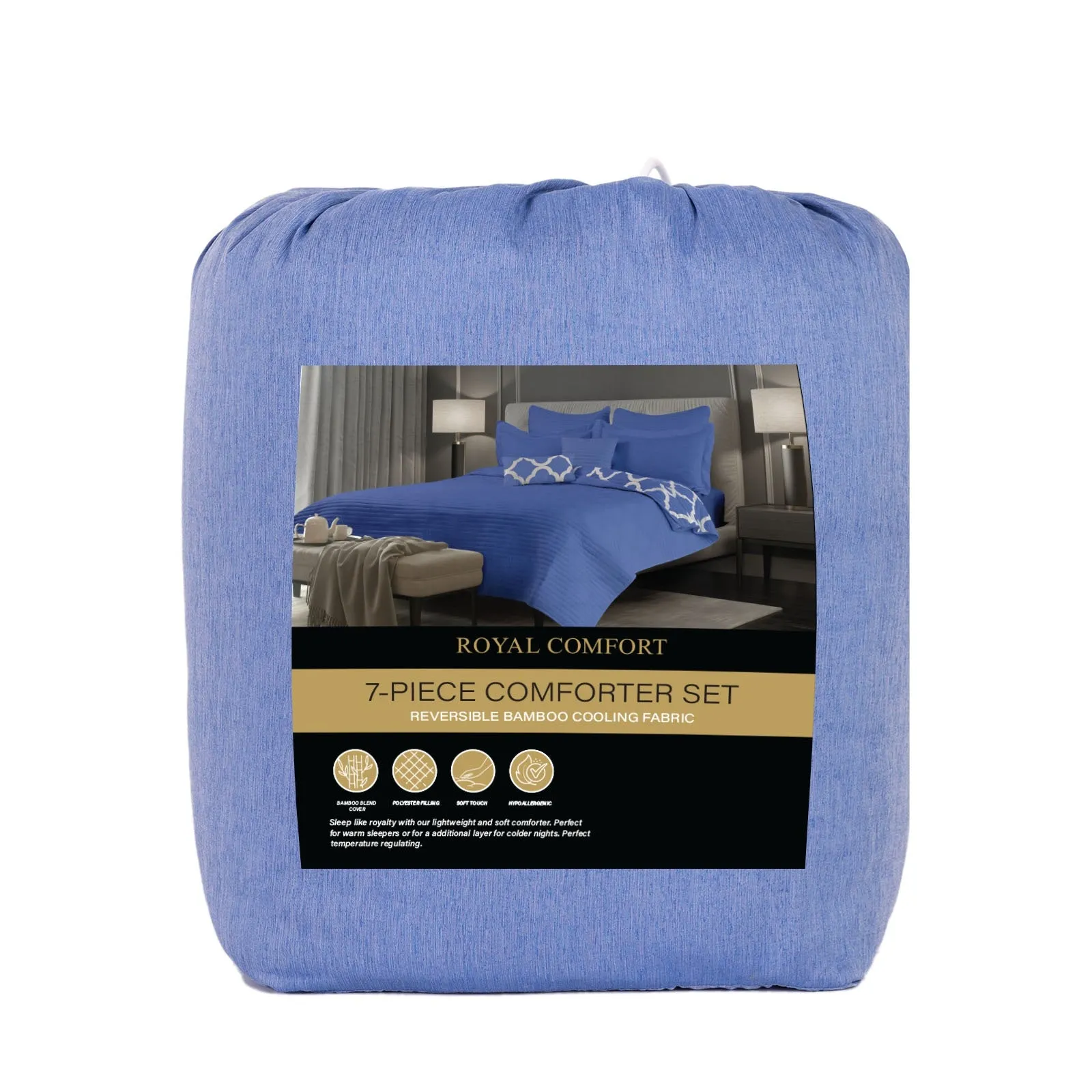 Bamboo Cooling 7 Piece Queen Comforter Set - Royal Blue