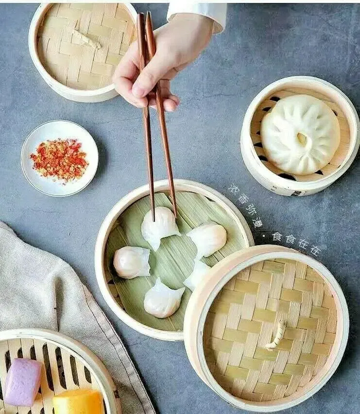 Bamboo Steamer Baskets Buns Yam Cha Dumpling Baskets Storage Multiple Use