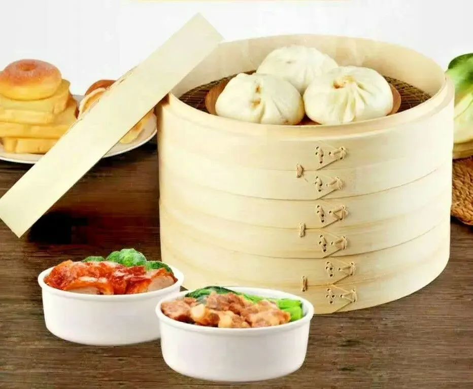 Bamboo Steamer Baskets Buns Yam Cha Dumpling Baskets Storage Multiple Use