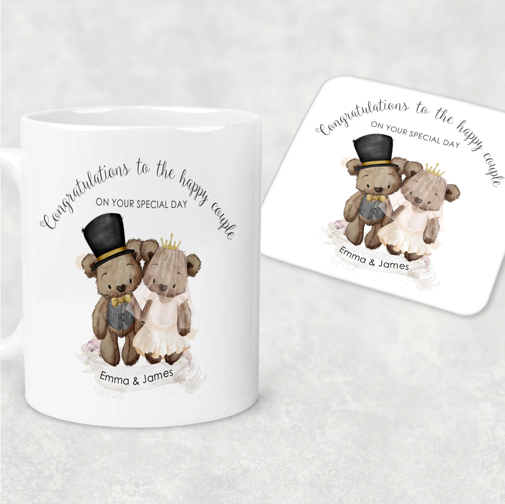 Bear Wedding Couple Personalised Engagement Mug