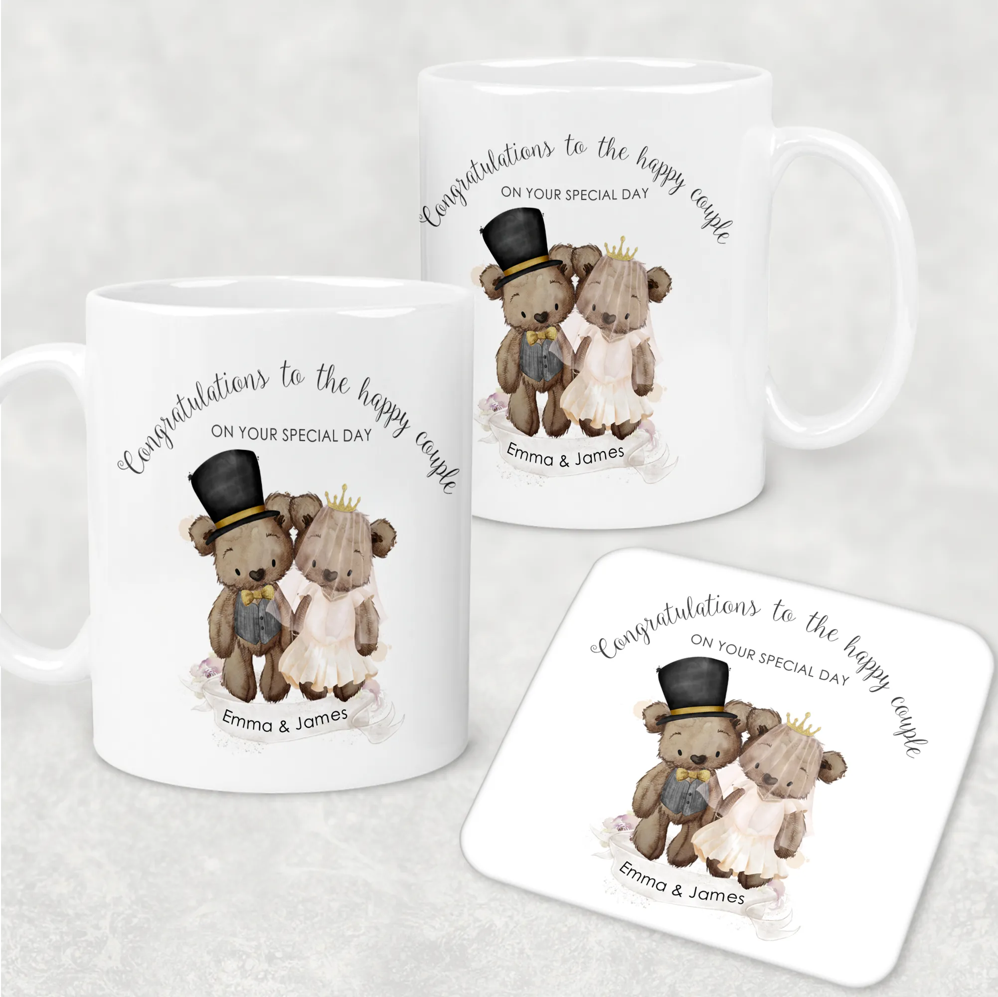 Bear Wedding Couple Personalised Engagement Mug