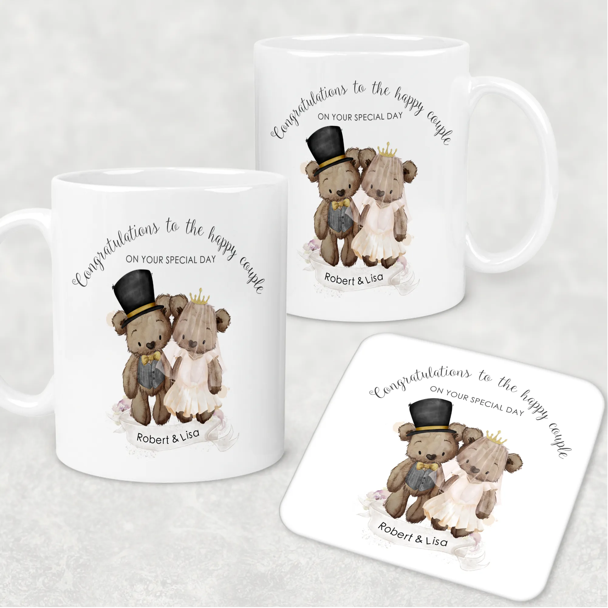 Bear Wedding Couple Personalised Engagement Mug