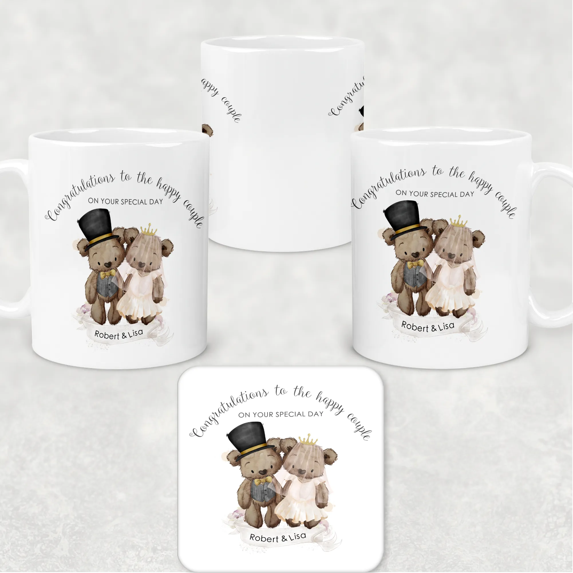 Bear Wedding Couple Personalised Engagement Mug