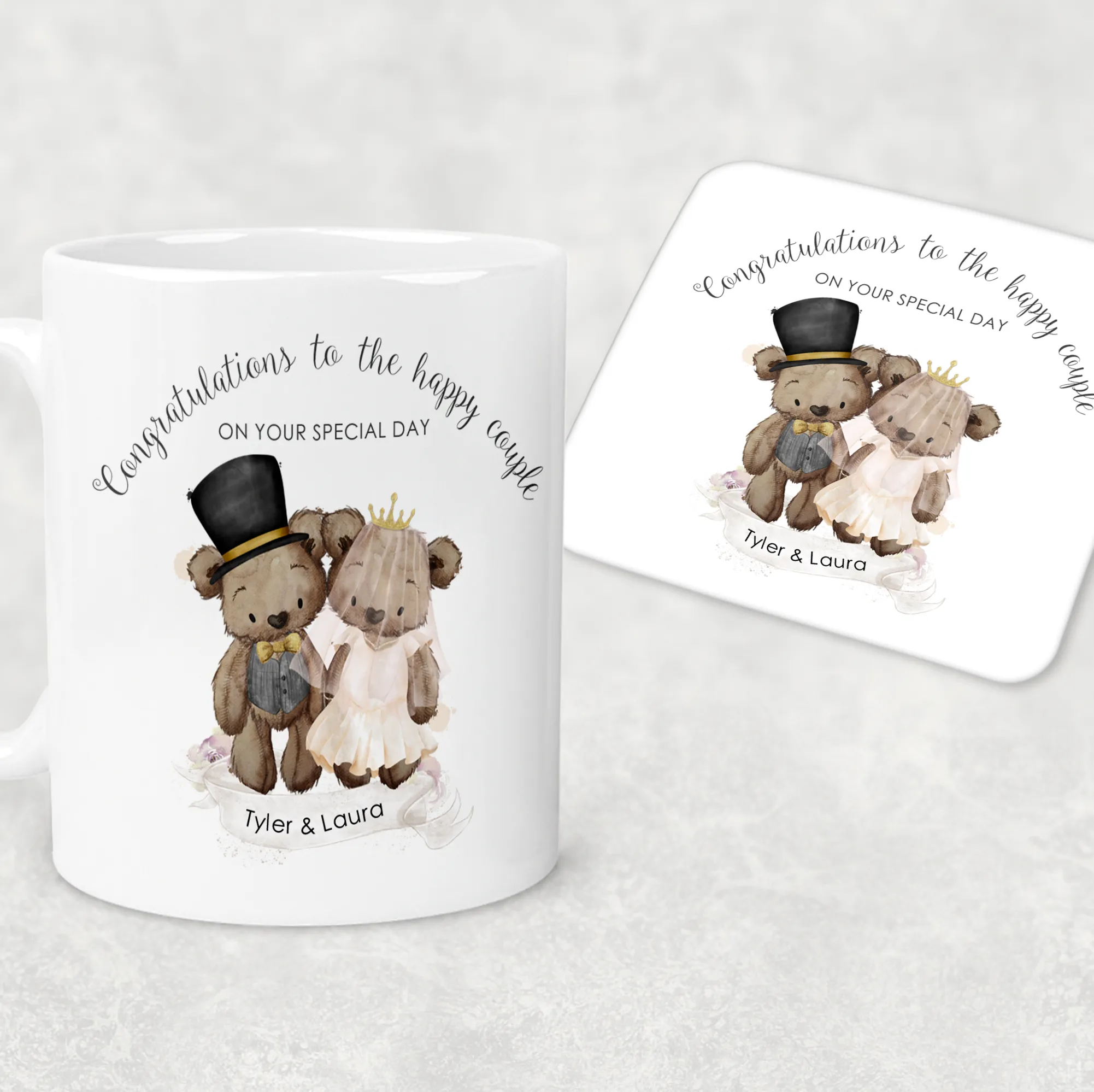 Bear Wedding Couple Personalised Engagement Mug