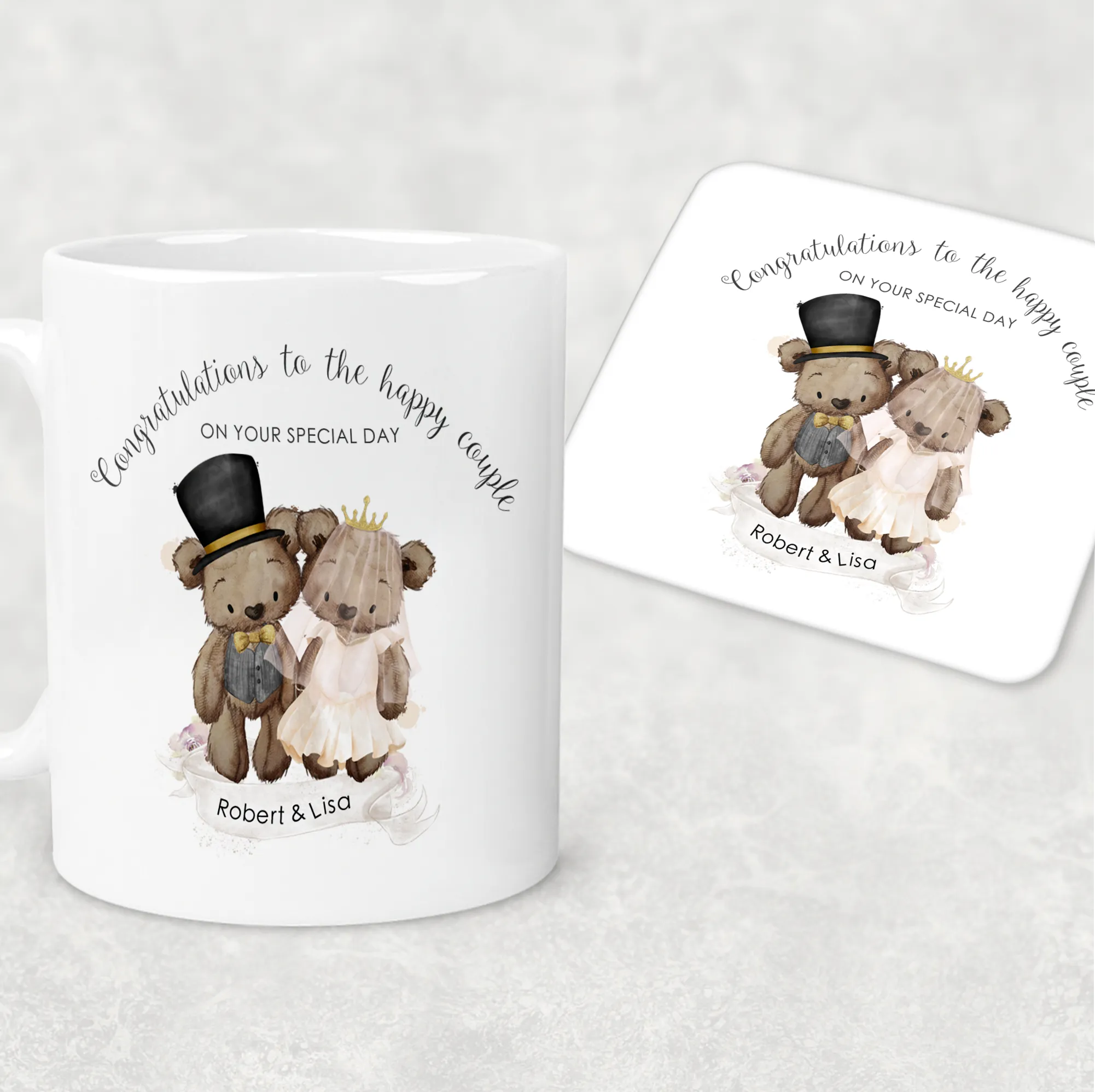 Bear Wedding Couple Personalised Engagement Mug