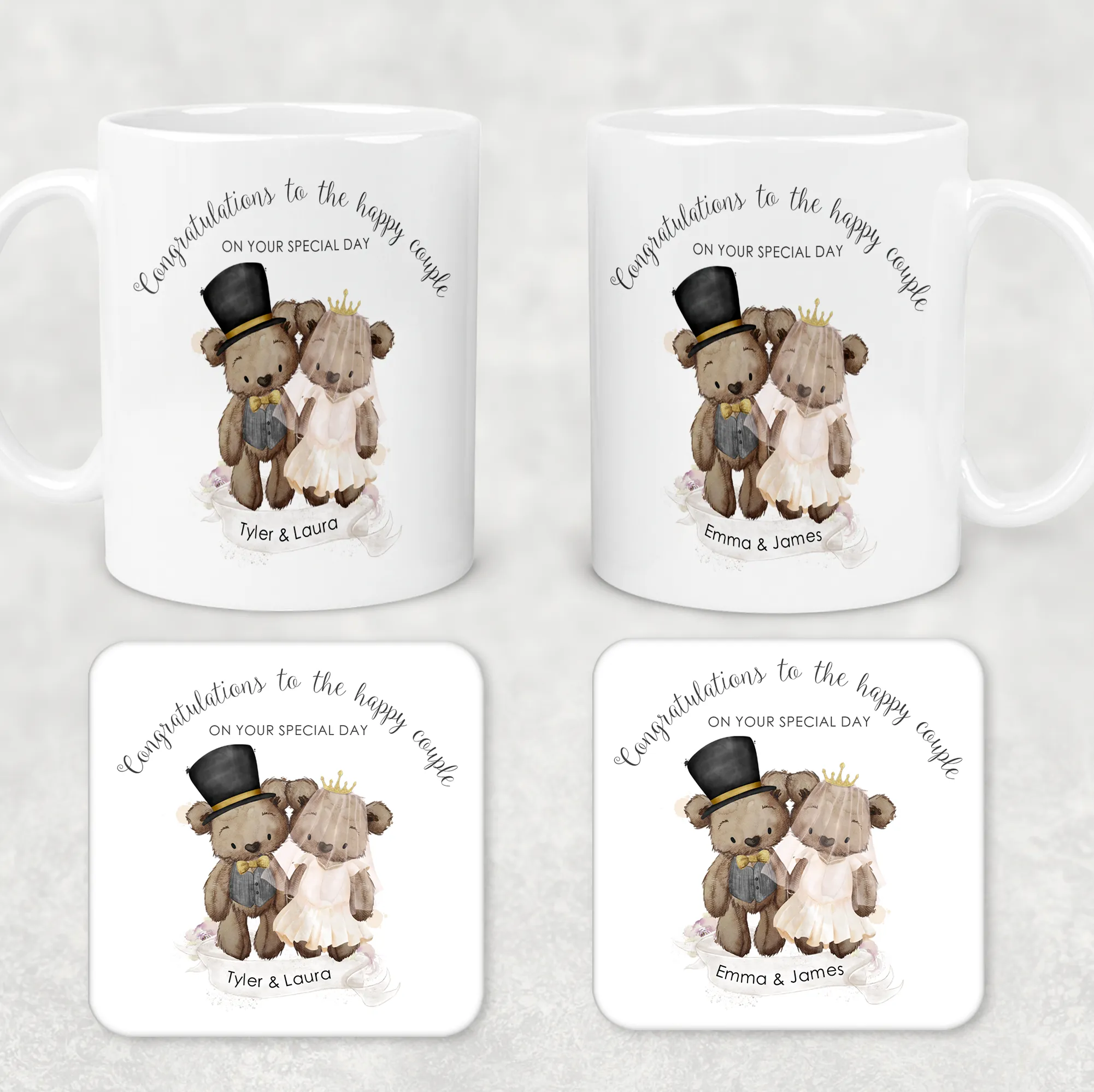 Bear Wedding Couple Personalised Engagement Mug