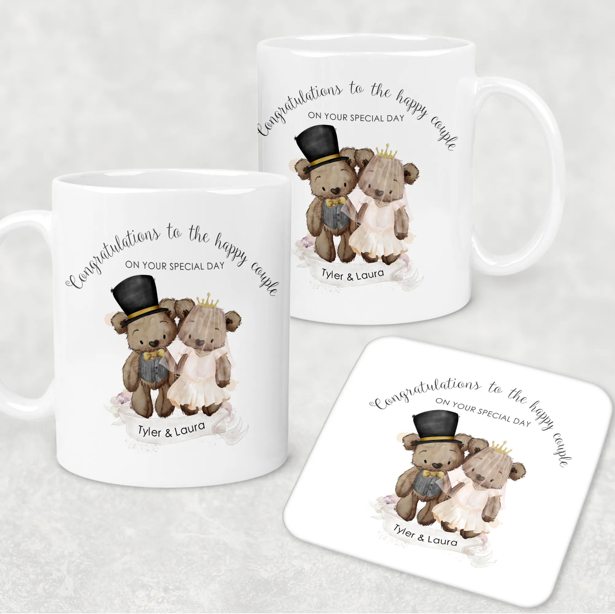 Bear Wedding Couple Personalised Engagement Mug