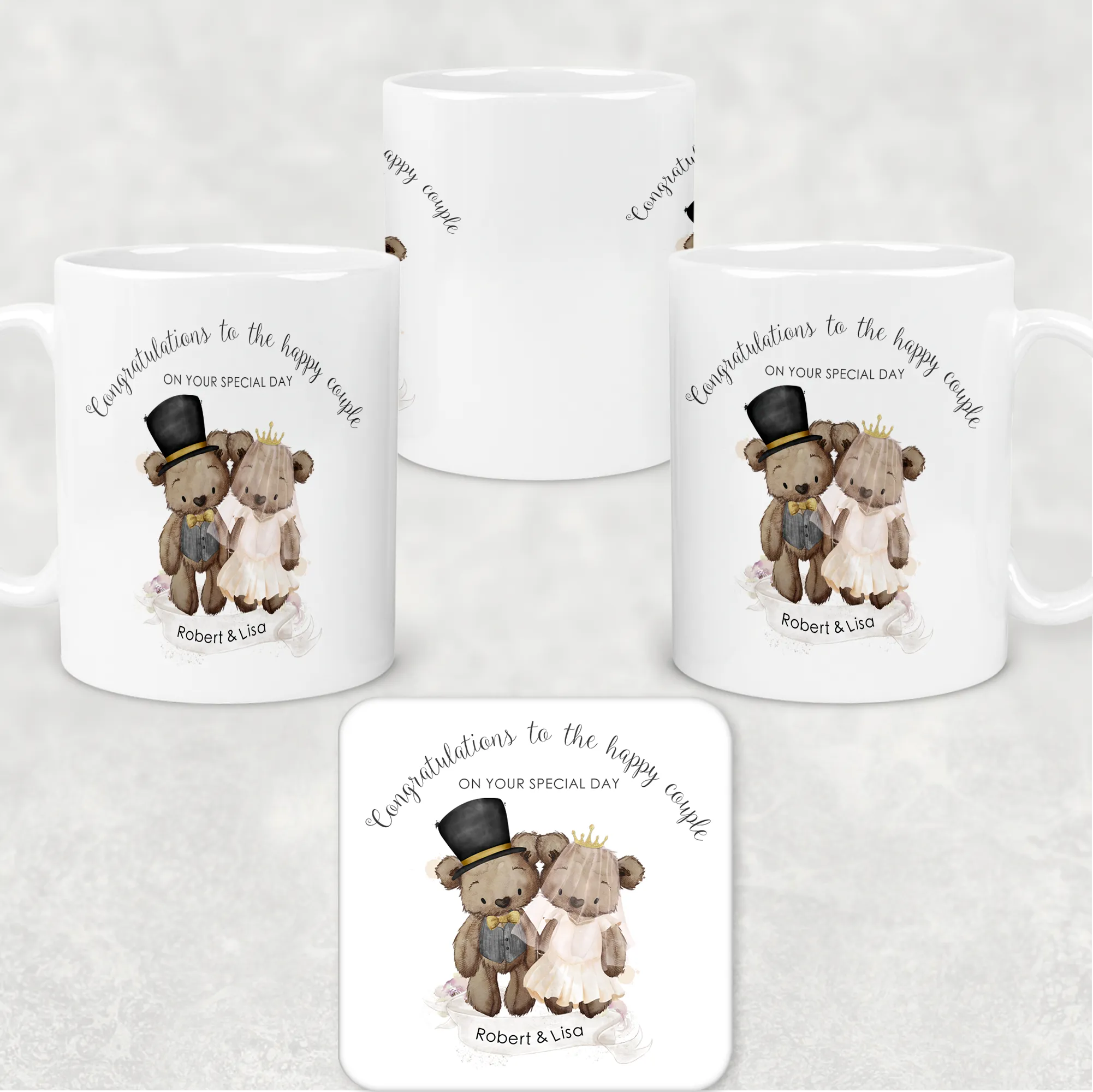 Bear Wedding Couple Personalised Engagement Mug