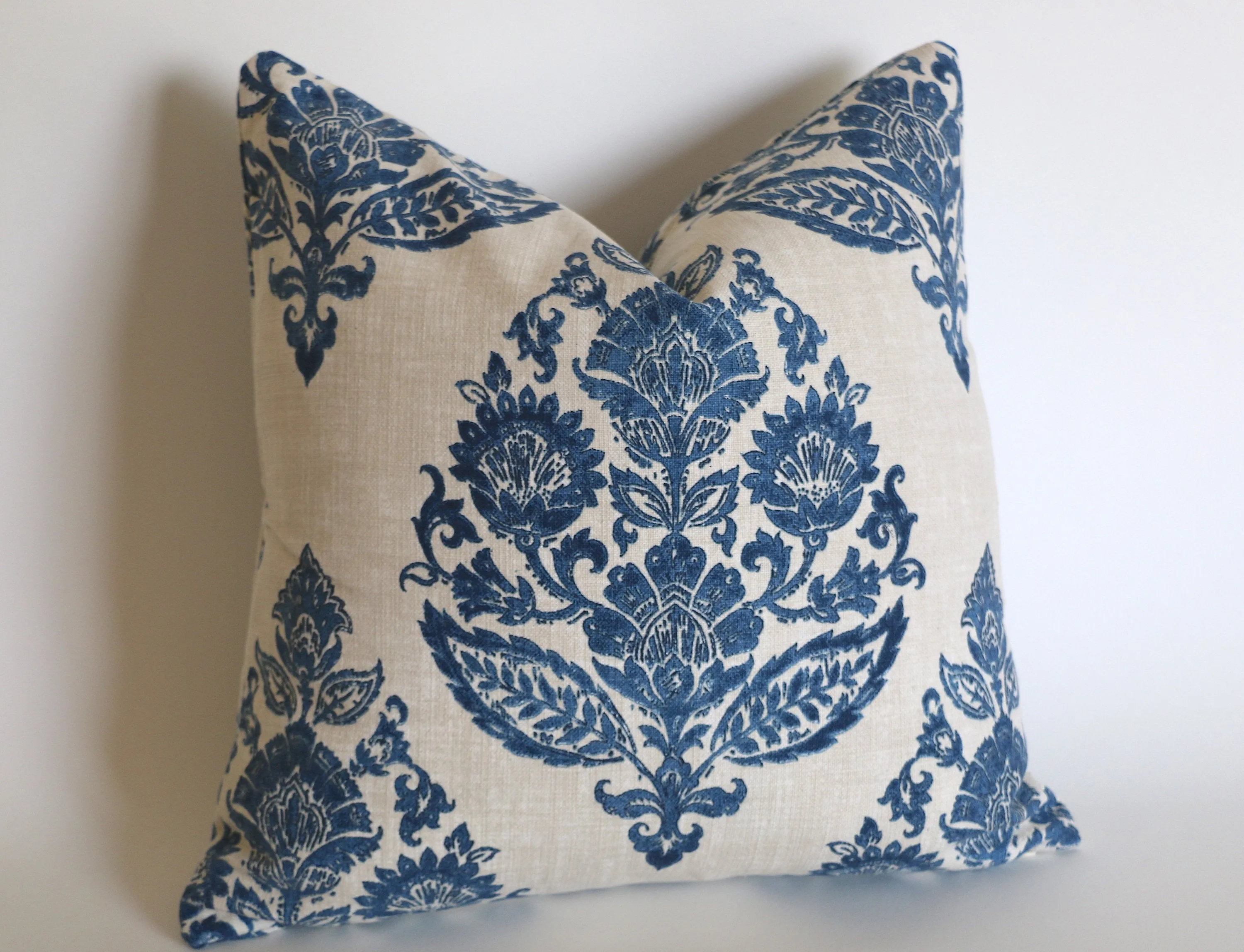 Block Print Damask Pillow Cover / Grey Beige Floral Cushion / Damask Pillow Cover / French Country Pillow Cover