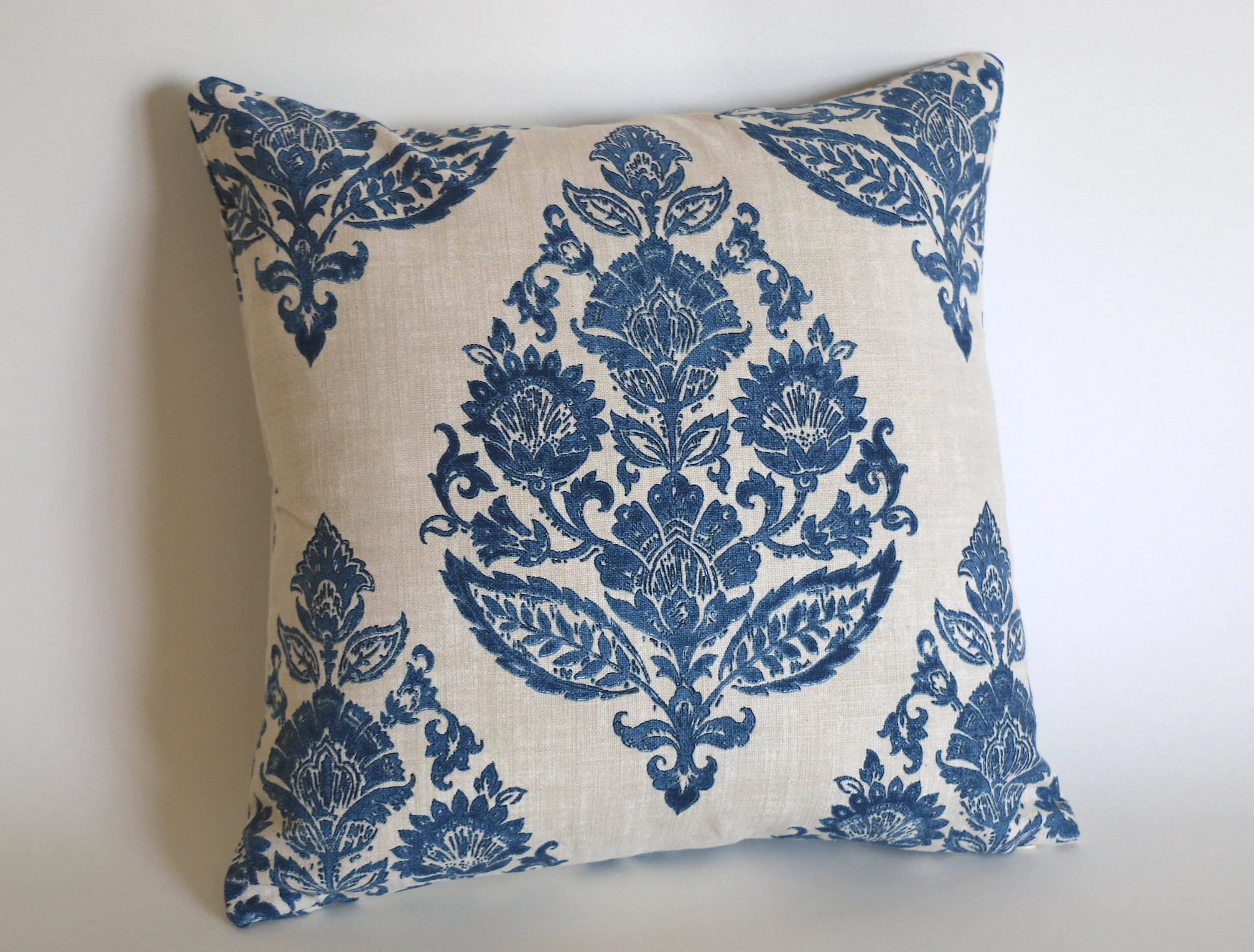 Block Print Damask Pillow Cover / Grey Beige Floral Cushion / Damask Pillow Cover / French Country Pillow Cover