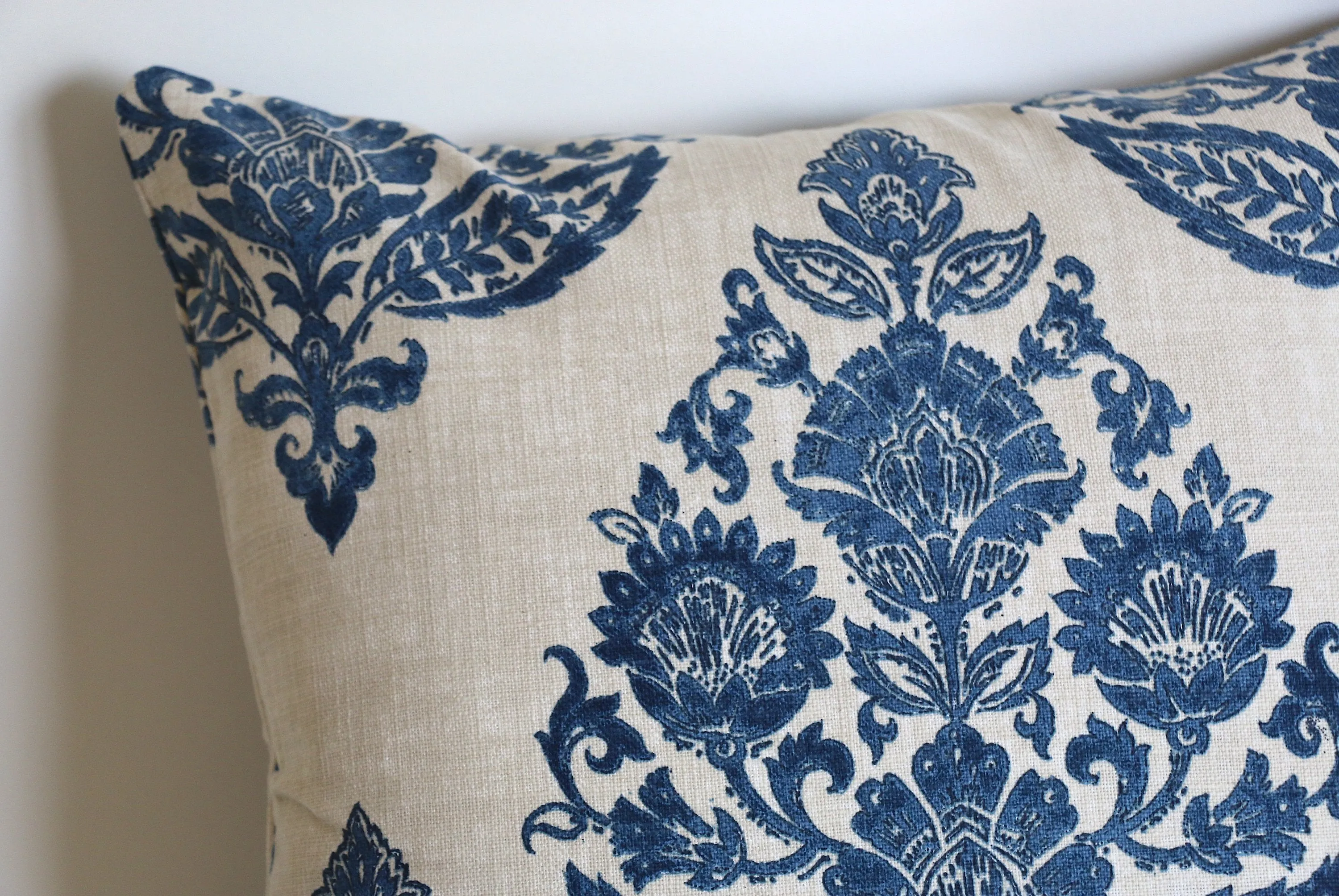 Block Print Damask Pillow Cover / Grey Beige Floral Cushion / Damask Pillow Cover / French Country Pillow Cover