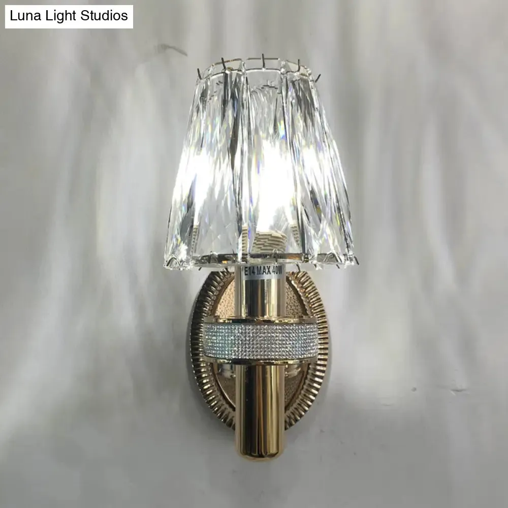 Bronze Contemporary Crystal Wall Sconce with Conic 1-Head Light