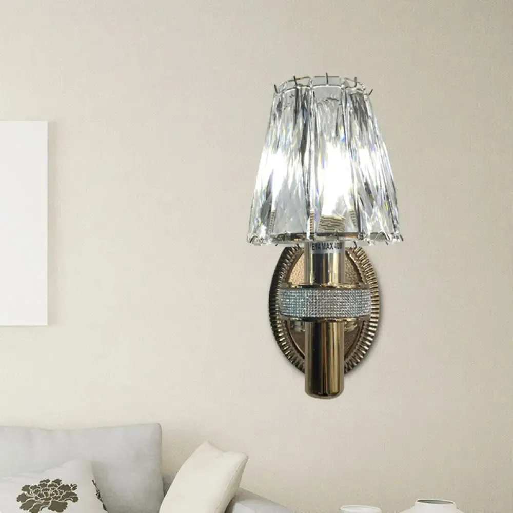 Bronze Contemporary Crystal Wall Sconce with Conic 1-Head Light