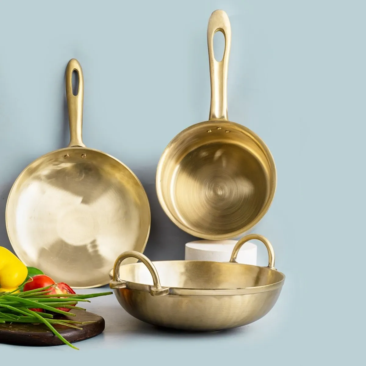 Bronze/ Kansa Handmade Family Combo (Kadai  Sauté Pan  Sauce Pan)