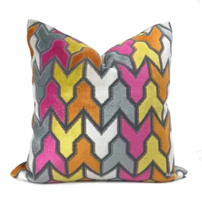 Brookhaven Arrow Geometric Pink Orange Yellow Gray Velvet Pillow Cover