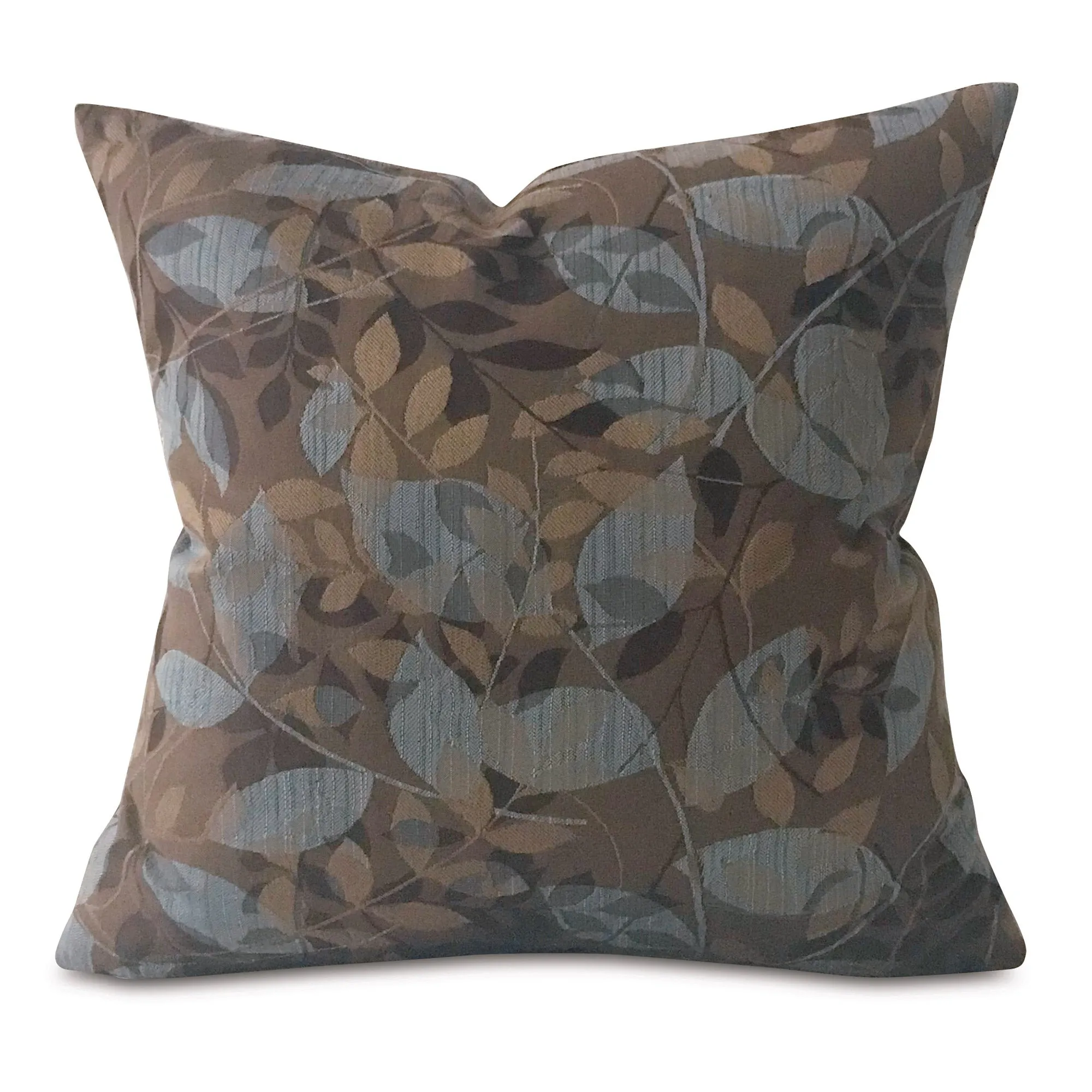 Brown and Blue Botanical Throw Pillow Cover 22x22