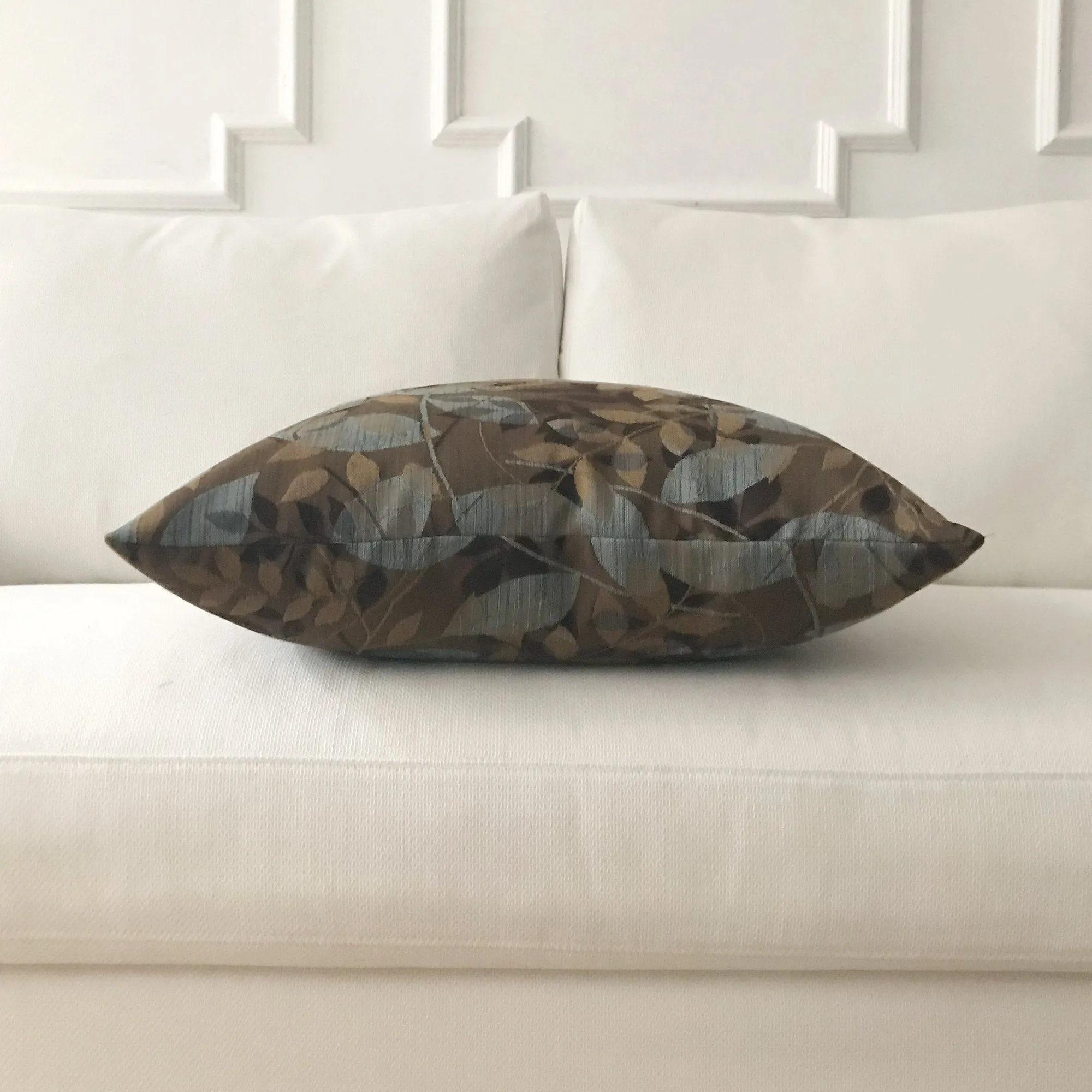 Brown and Blue Botanical Throw Pillow Cover 22x22