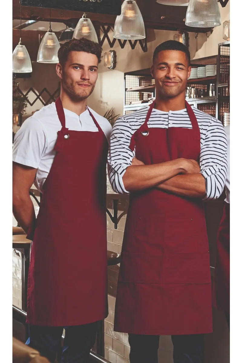 Burgundy "Calibre" Heavy Cotton Canvas Adjustable Bib Apron (No Pockets)