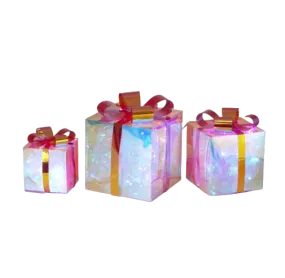 Christmas Iridescent Gift / Present Trio Set LED lights 16”, 12”, 8”