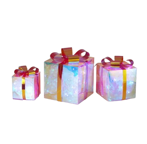 Christmas Iridescent Gift / Present Trio Set LED lights 16”, 12”, 8”