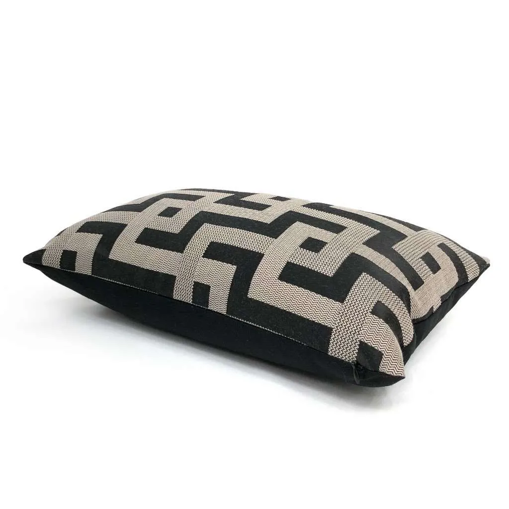 (CLEARANCE) Argos Black & Taupe Greek Key Maze Fretwork Geometric Pillow Cover