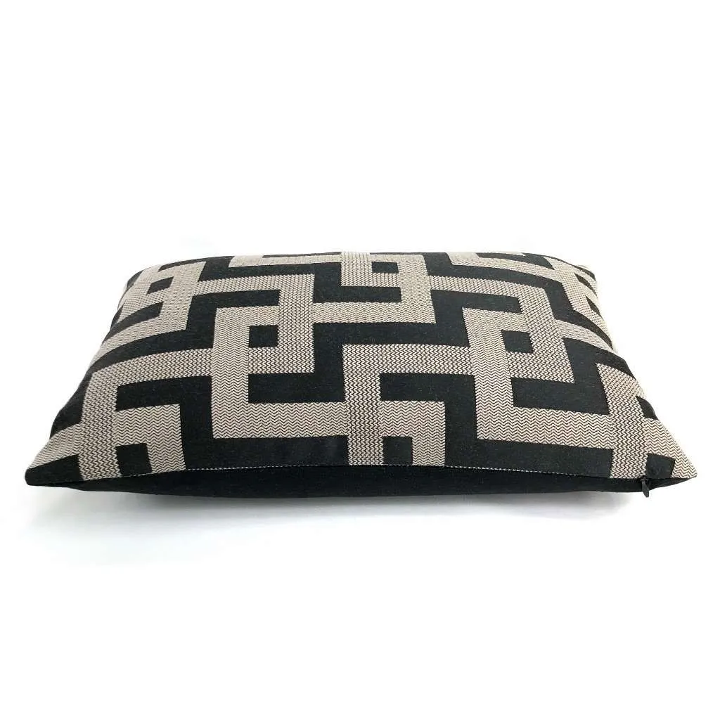 (CLEARANCE) Argos Black & Taupe Greek Key Maze Fretwork Geometric Pillow Cover