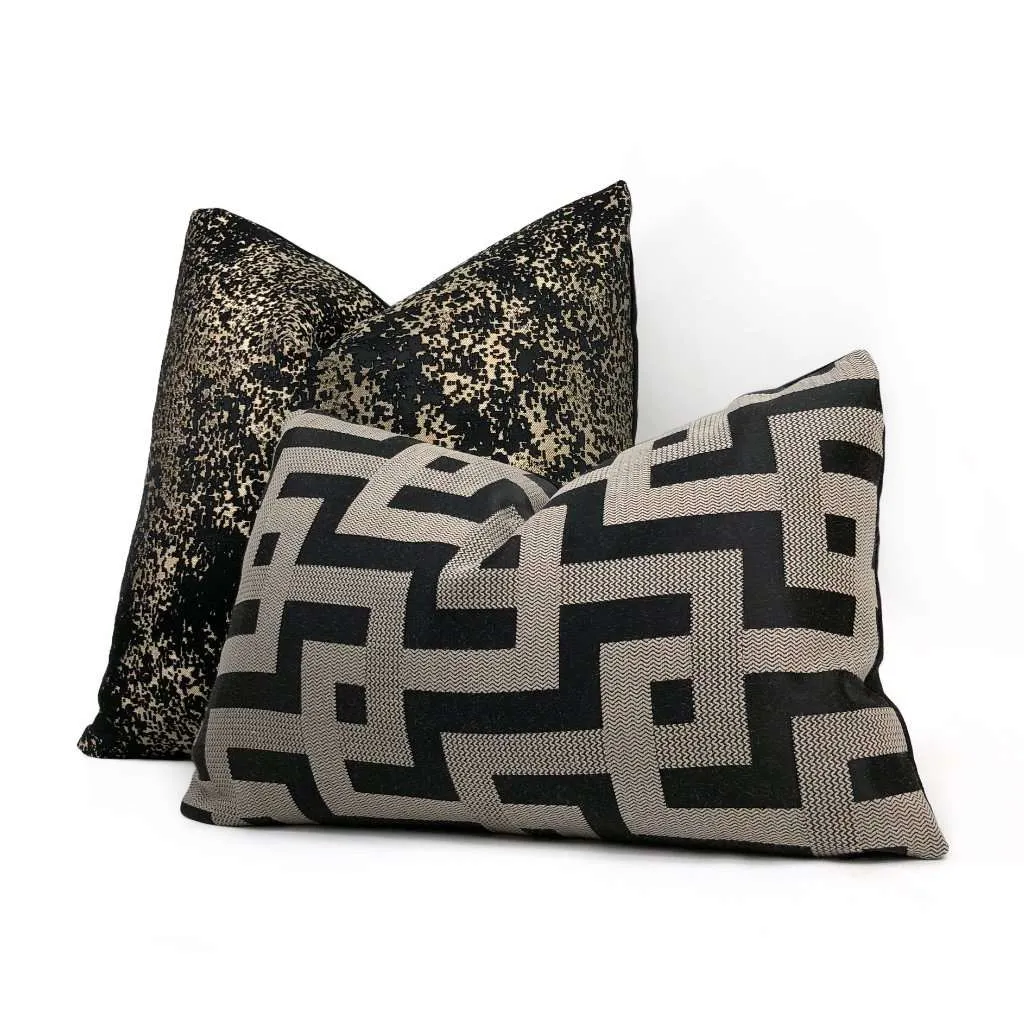 (CLEARANCE) Argos Black & Taupe Greek Key Maze Fretwork Geometric Pillow Cover