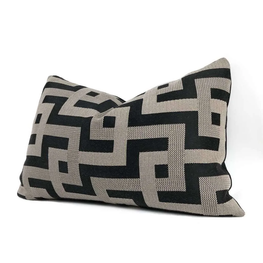 (CLEARANCE) Argos Black & Taupe Greek Key Maze Fretwork Geometric Pillow Cover