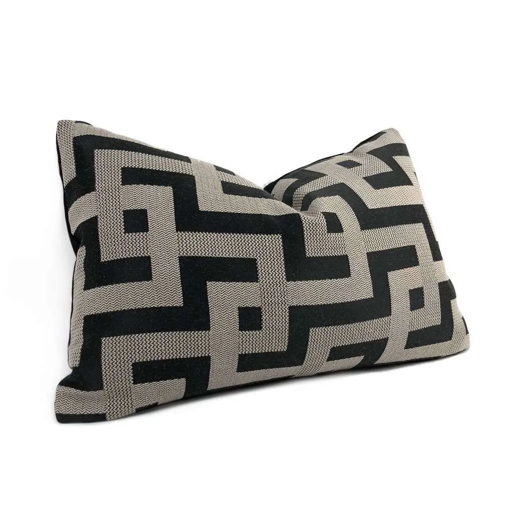 (CLEARANCE) Argos Black & Taupe Greek Key Maze Fretwork Geometric Pillow Cover