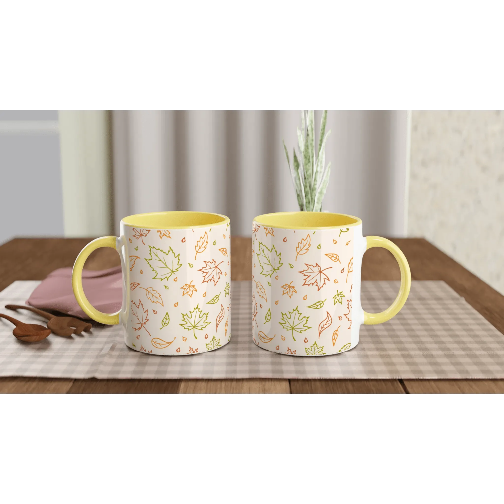 Colorful Outline Leaves Ceramic Mug | Nature-Inspired Coffee Cup