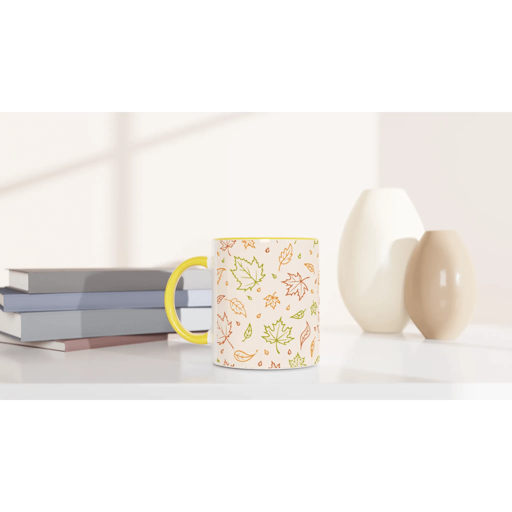 Colorful Outline Leaves Ceramic Mug | Nature-Inspired Coffee Cup