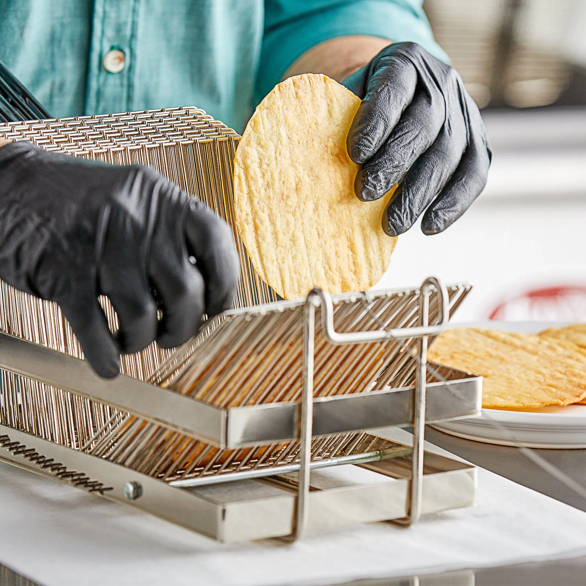 Commercial Nickel-plated Steel Tostada Holder Basket Fryer with Grip Handle