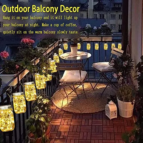 Cooo 12 Pack Crystal Glass Lanterns Sets Solar Powered 30LED Mason Jar Lights,Waterproof Outdoor Hanging Patio Porch Garden Yard Backyard Balcony Lawn Handmade Wall Lighting Fixtures Decor-Warm White