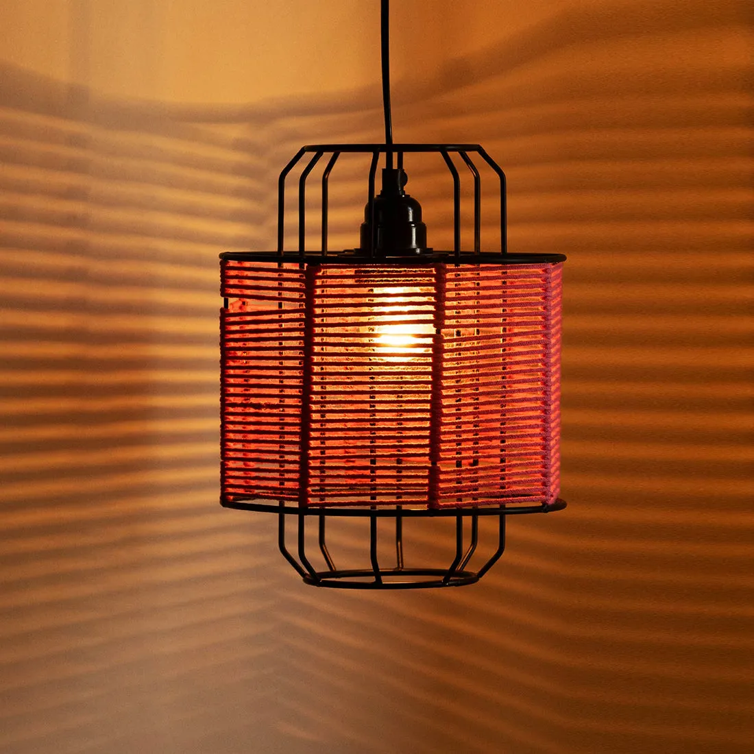 Cotton Weaved' Hanging Pendant Lamp Shade (10.2 Inches, Iron & Cotton Rope, Handwoven)