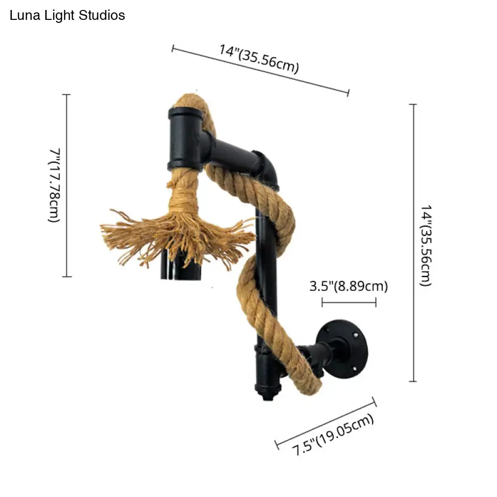 Creative Jute Rope Industrial Wall Sconce with Metal Plumbing Pipe - Industrial Style Lighting