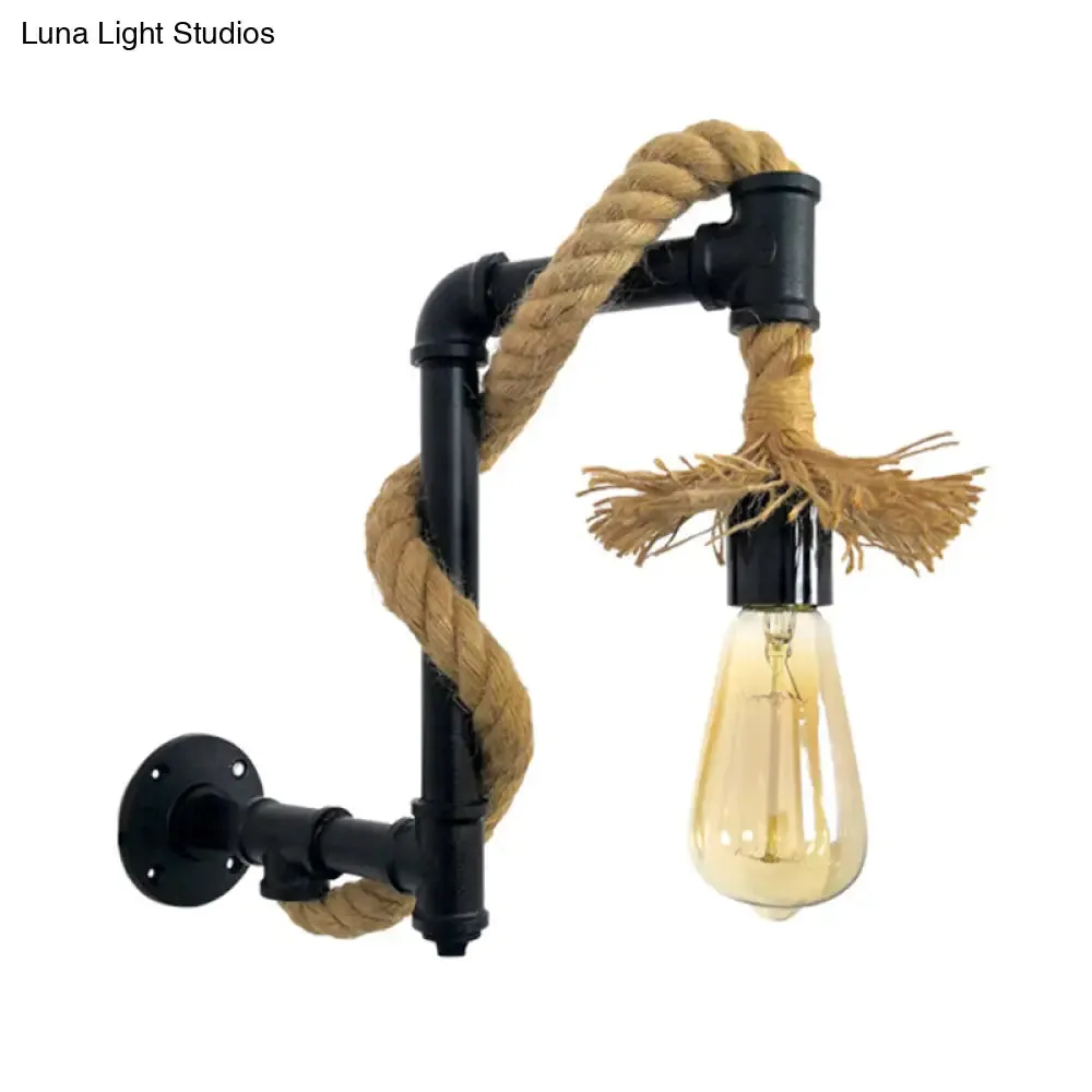 Creative Jute Rope Industrial Wall Sconce with Metal Plumbing Pipe - Industrial Style Lighting