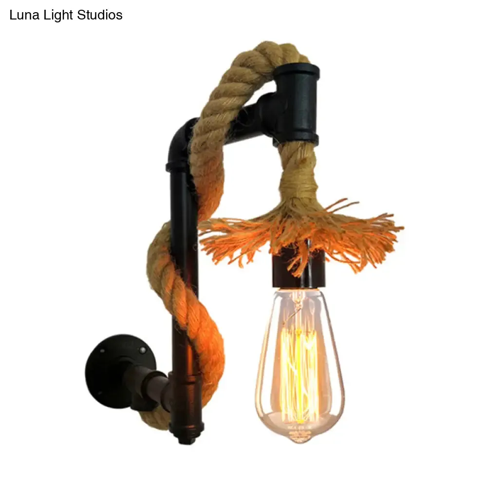 Creative Jute Rope Industrial Wall Sconce with Metal Plumbing Pipe - Industrial Style Lighting