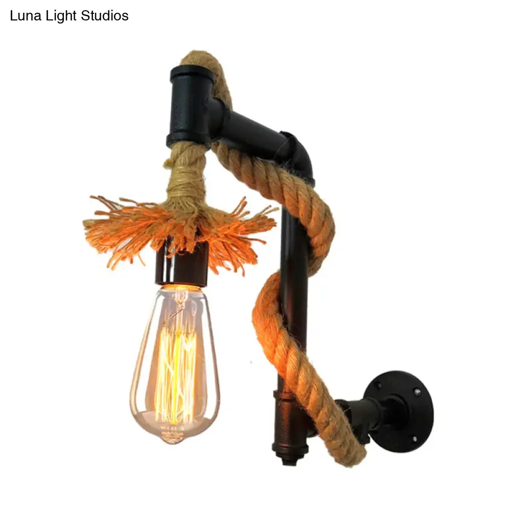 Creative Jute Rope Industrial Wall Sconce with Metal Plumbing Pipe - Industrial Style Lighting