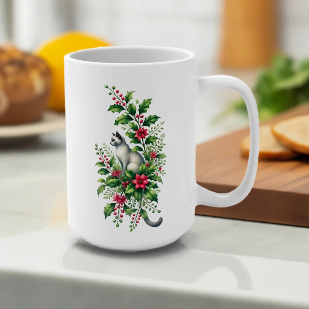 December Birth Flower - Cat Lover - Mug 15oz