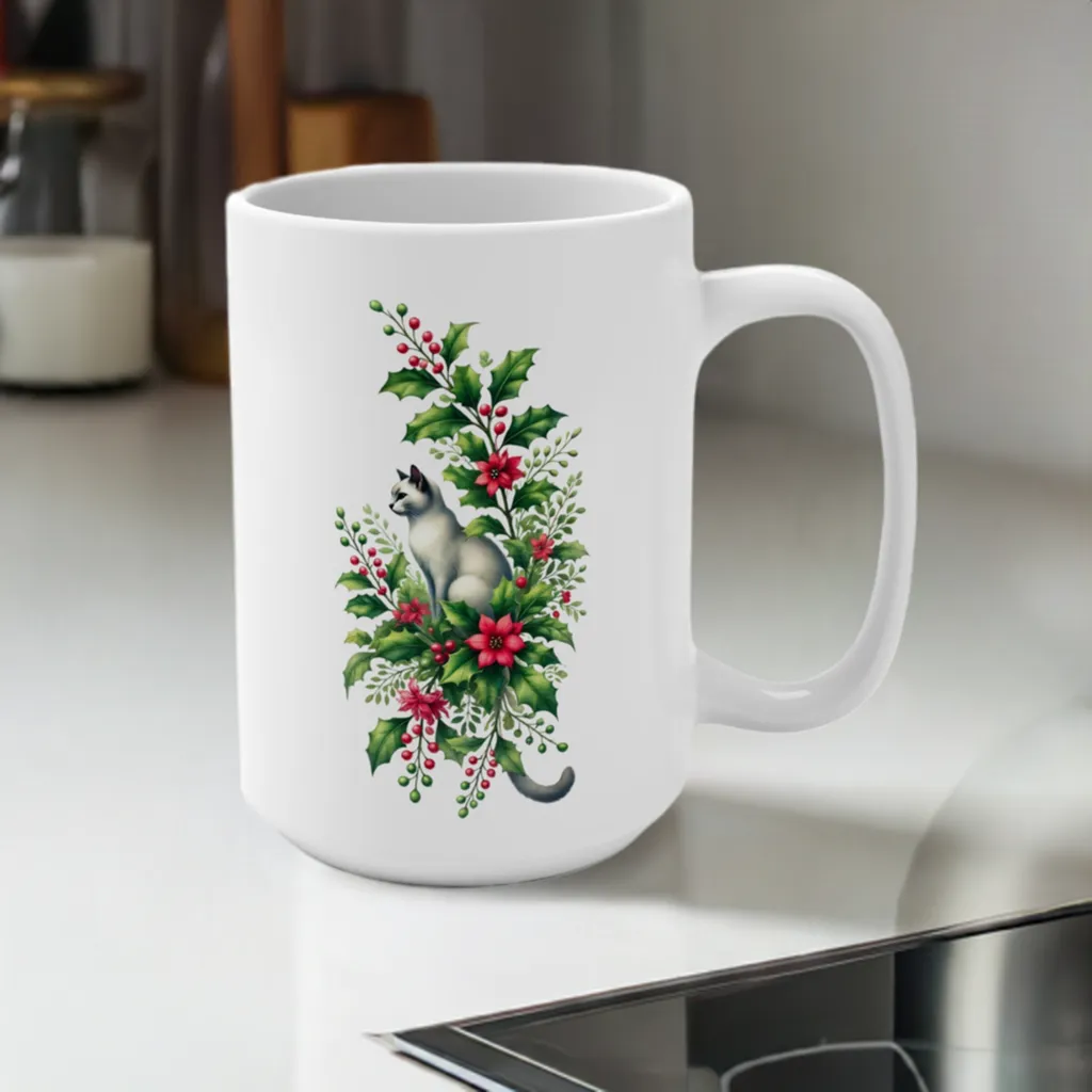 December Birth Flower - Cat Lover - Mug 15oz