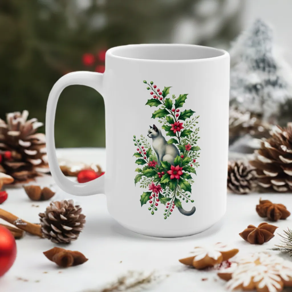 December Birth Flower - Cat Lover - Mug 15oz