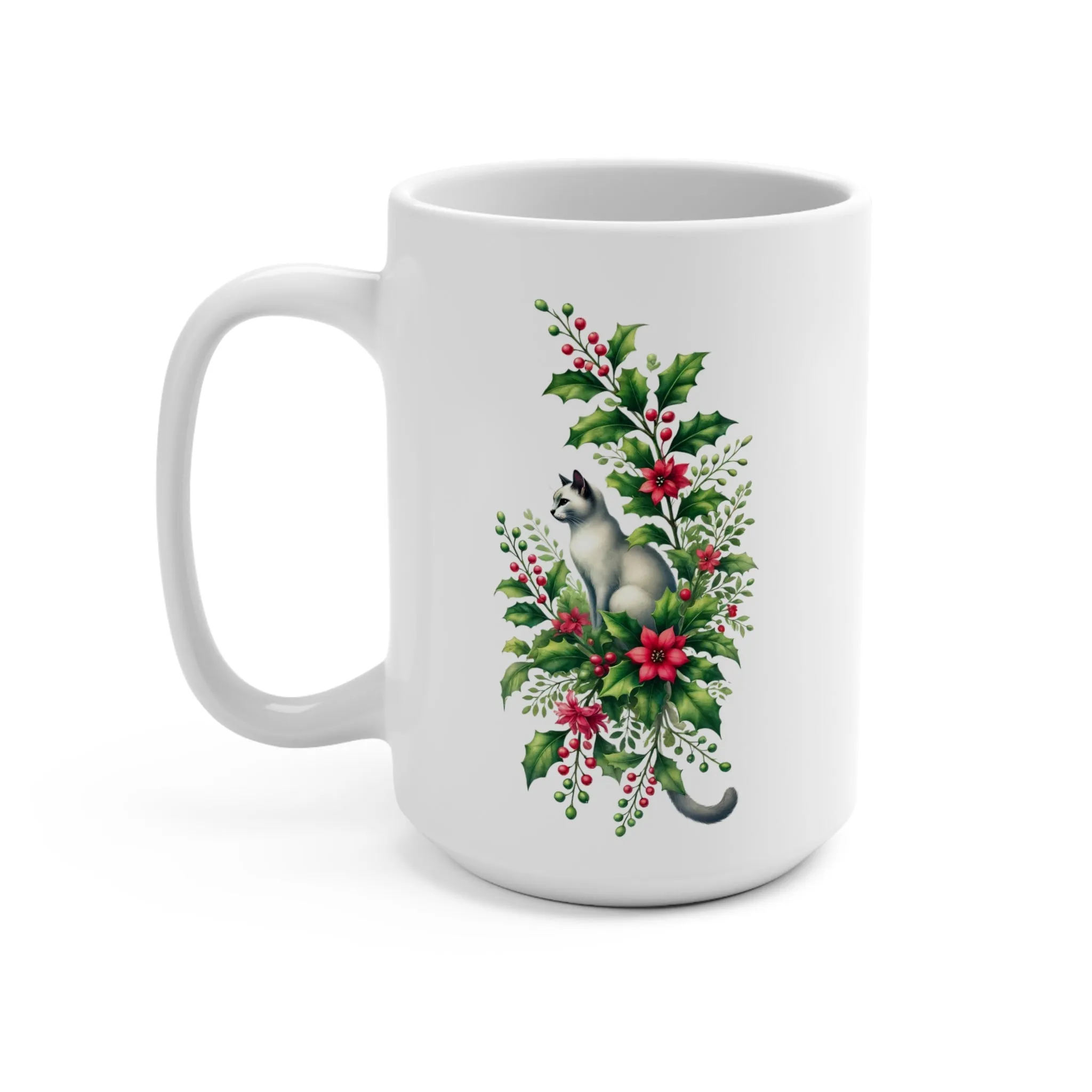 December Birth Flower - Cat Lover - Mug 15oz