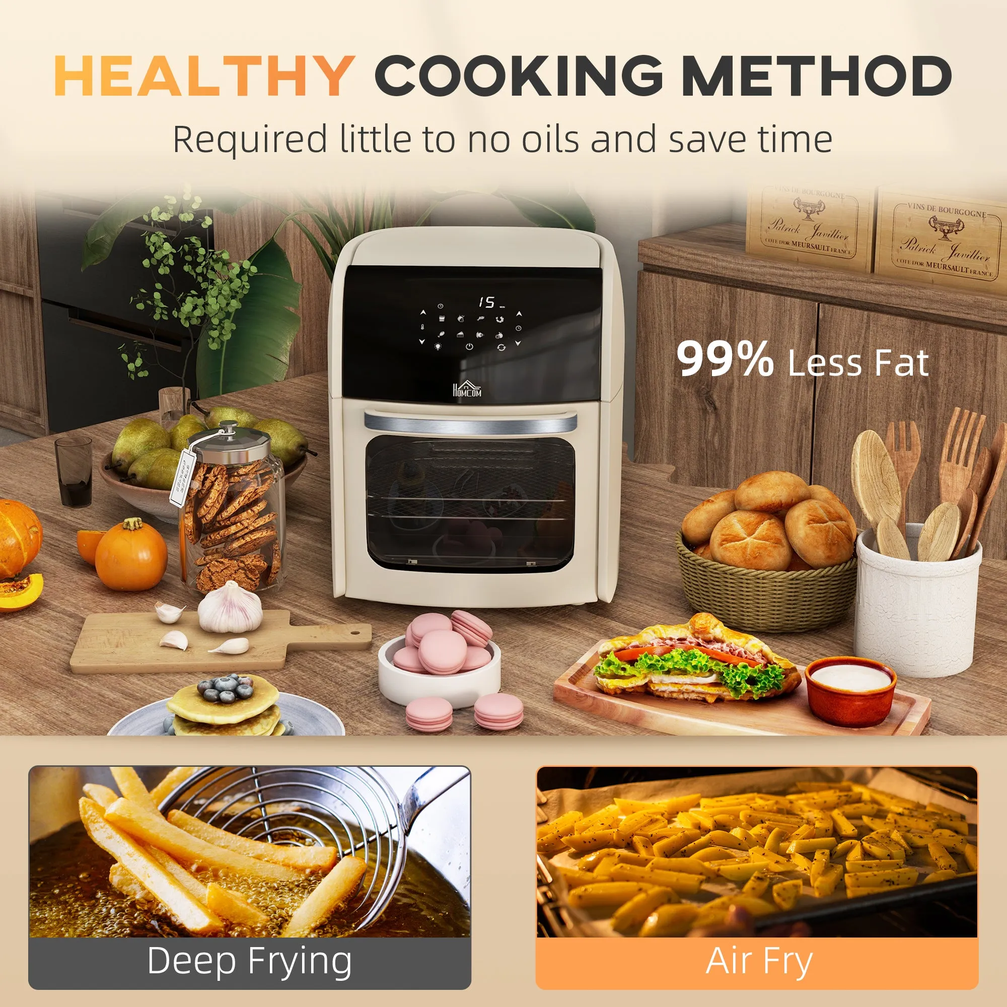 Digital Air Fryer with 8 Preset Modes, Rapid Air Circulation, 12L Air Fryer Oven with Memory Function, 1800W, White