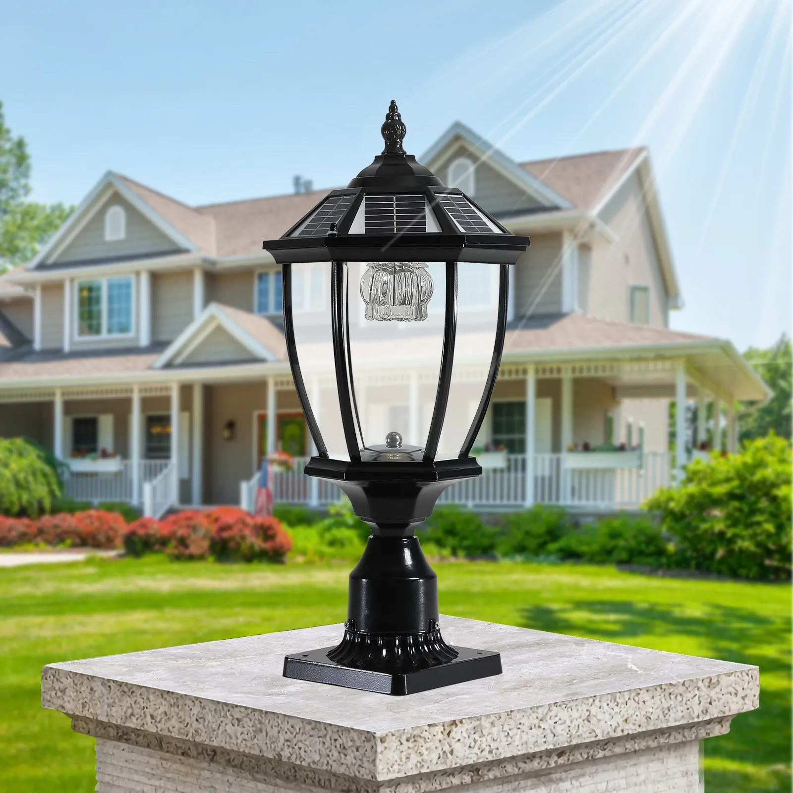 Dimmable LED Solar Pillar Light Garden Path Light Outdoor Lighting