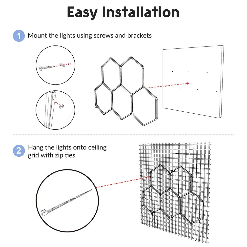 DIY Hexagon Lights Garage Workshop Hex Light Tube Set of 24