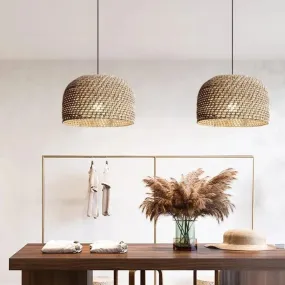 Domed Hemp Rope & Rattan Pendant Lamp