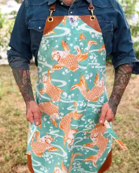 “Don’t be Koi with me” Apron with cognac leather