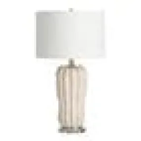 Dora Table Lamp 28.5"Ht., Ceramic & Crystal White Stone Finish 16 x 16 x 10.5 White Linen Drum Shade 28.5"Ht.