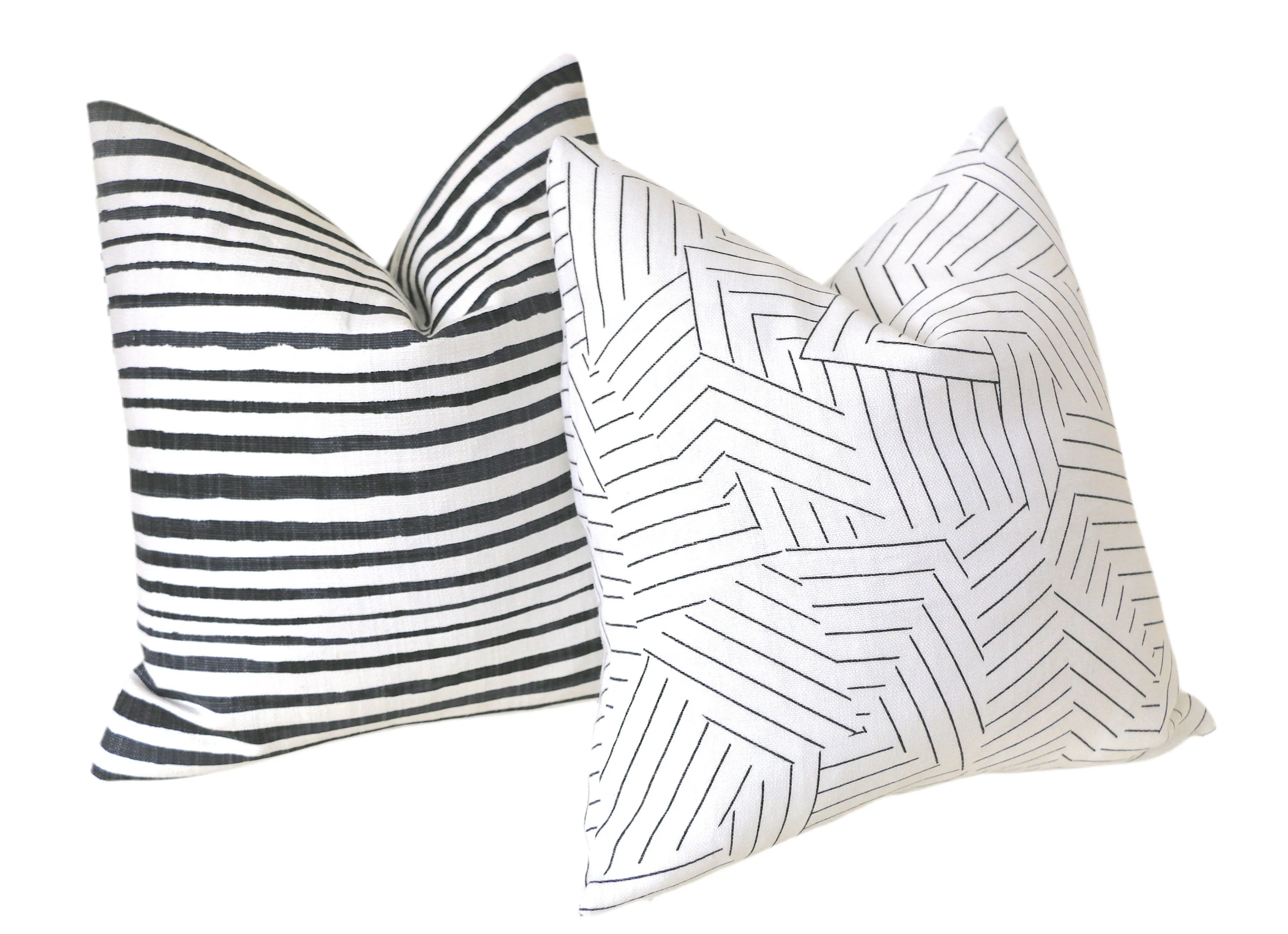 Drawn Stripe Pillow Cover / Black Ivory Stripe Pillow Cover / Black White 14x36 12x21 16x16 18x18 20x20 22x22 24x24 26x26 Zipper Pillow Case